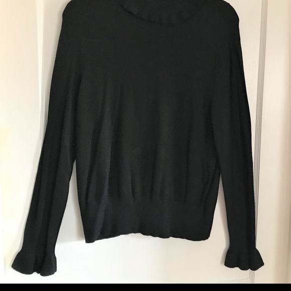 JOSEPH A Black T-Neck Sweater with Ruffles ~ XL - Picture 2 of 8